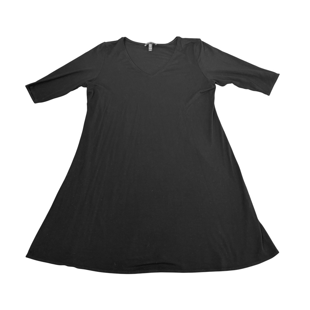 Eileen Fisher Tunic Dress Sz Medium V-Neck Comfy Relaxed A-Line Jersey Black